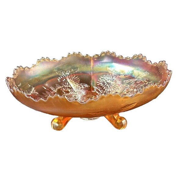 Vintage Imperial Carnival Windmill Pattern Footed Round Glass Bowl with 3 Feet - Picture 14 of 14